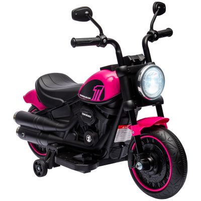 HOMCOM Motocicletă Electrică pentru Copii 18-36 luni, Motocicletă de Jucărie cu Roți Suplimentare și Faruri, 76x42x57 cm, Roz | Aosom Romania