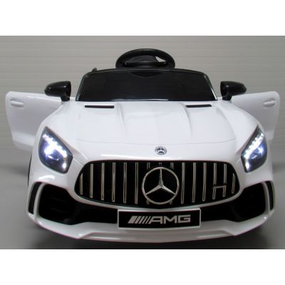 Masinuta electrica pentru copii 1-3 ani Mercedes GTR-S Lux cu roti moi, scaun tapitat, Telecomanda 2.4GHz, faruri si stop cu lumini LED, 12V 50W, Alb