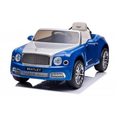 Masinuta electrica pentru copii Bentley Mulsanne 90W cu roti moi si scaun tapitat, albastru