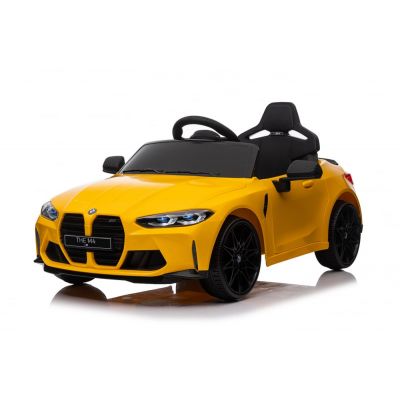 Masinuta electrica pentru copii, Bmw M4 90W 12V 7Ah, roti EVA, scaun tapitat, galben