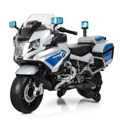 Motocicleta electrica de Politie BMW 12V 45W cu roti ajutatoare (212) Gri