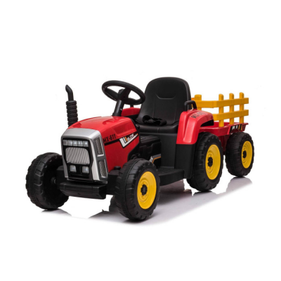 Tractor electric cu remorca pentru copii 2-6 ani Workers Truck 12V 70W, telecomanda 2.4 GHz, faruri cu LED, Bluetooth (MX-611) Rosu