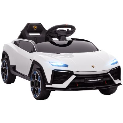 AIYAPLAY Mașină Electrică pentru Copii Licență Lamborghini cu Claxon și Telecomandă, 101.5x49x43 cm, Albă | Aosom Romania