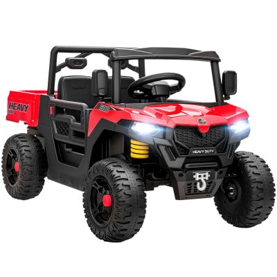 AIYAPLAY Mașină Electrică pentru Copii UTV 12V Off-road cu Portbagaj, 2 Motoare, Centură în 3 Puncte, Telecomandă, Suspensii, USB, Muzică, Lumini, 1.8-3.7 km/h, 3-8 Ani, Roșu | Aosom Romania