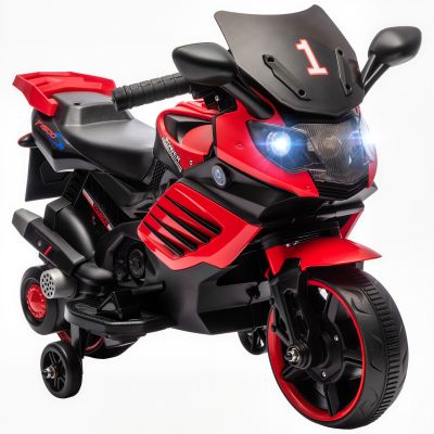 AIYAPLAY Motocicletă Electrică pentru Copii 18-36 luni, 6V, cu Roți Detașabile, Faruri și Melodii, Roșu | Aosom Romania