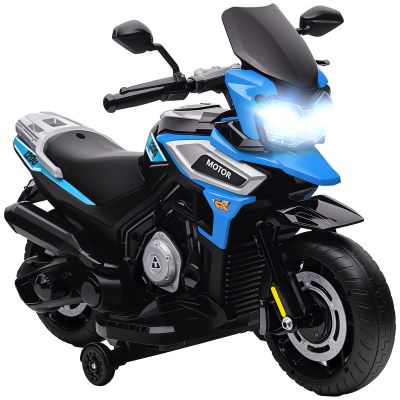 AIYAPLAY Motocicletă Electrică pentru Copii 18-36 Luni, 6V Motocicletă Electrică pentru Copii cu Roți Detașabile, Faruri, Muzică, 2.4 km/h Mini Motocicletă cu Far, Max 30kg, Albastru | Aosom Romania