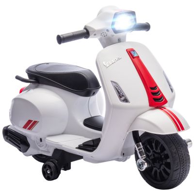 AIYAPLAY Motocicletă electrică pentru copii 2-6 ani cu baterie 6V, far, claxon și roți auxiliare, alb | Aosom Romania