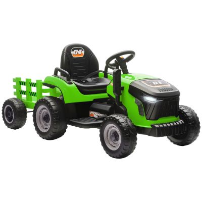 AIYAPLAY Tractor Electric 2 în 1 pentru Copii 3-8 Ani 12V cu Remorcă Detașabilă, Mașină Electrică pentru Copii cu Telecomandă, Centură de Siguranță, Muzică, Lumini LED și Claxon, Verde | Aosom Romania