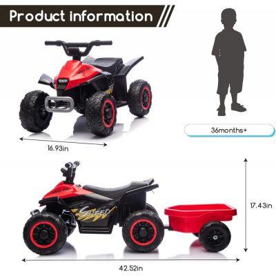Atv electric cu remorca Nichiduta Mooving Speed Red, roti rezistente, remorca detasabila, acumulator 6V4.5Ah, motor 35w, suport picioare