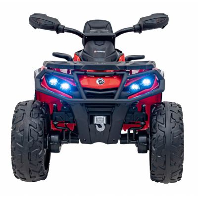 Atv electric pentru copii Can-Am Outlander Red, 4 motoare x 45W, baterie 12V14Ah, soft start la buton, panou audio, roti eva, scaun piele