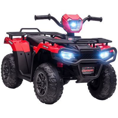 ATV electric pentru copii HOMCOM, max. 4 km/h, de la 3 ani, faruri LED, port de muzică, negru+roșu 88 x 45 x 50 cm | Aosom Romania