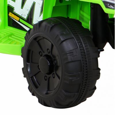 Atv electric pentru copii Storm Green, constructie robusta cu motor de 25W, baterie fiabila de 6V4.5Ah, lumini frontale LED, cu panou audio, melodii preincarcate si port USB