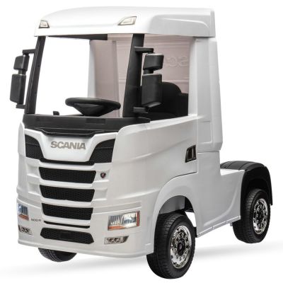 Camion electric pentru copii, SCANIA R-SERIES, 4x4, 180W, 12V 14Ah, echipare PREMIUM, alb