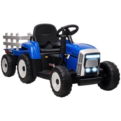 HOMCOM Tractor electric cu remorcă detașabilă, pentru copii de la 3 la 6 ani cu telecomandă MP3 muzică afișaj lumini | Aosom Romania