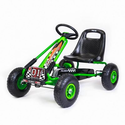 Kart cu pedale, Baby Mix, Go-Razor, Roti gonflabile, Ergonomic, Scaun jos in stil sport, Volan sport si frana de mana pe ambele roti din spate, 3-8 ani, Green