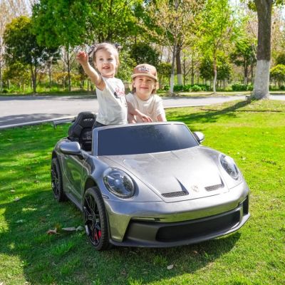 Masina electrica pentru copii cu 2 locuri, Porsche 911 GT3 XXL 24V 640W-brushless, ecran LCD, covorașe si husa cu logo, echipare Lux (P911-mp4) Gri Metalizat - Autokids.ro