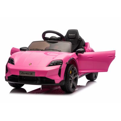 Masinuta electrica copii Porsche Taycan Turbo S Pink cu telecomanda,acumulator 12V,deschidere usi,faruri cu led,pornire la buton,centura de siguranta,slow start