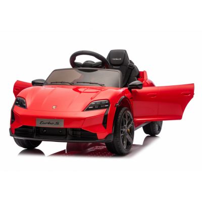 Masinuta electrica copii Porsche Taycan Turbo S Red cu telecomanda,acumulator 12V,deschidere usi,faruri cu led,pornire la buton,centura de siguranta,slow start