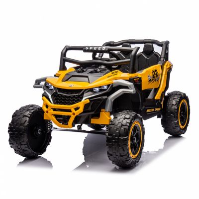 Masinuta electrica cu telecomanda pentru copii Nichiduta Racing Speed Yellow,acumulator 12V4.5Ah,scaun piele,2 motoare,deschidere usi,faruri cu led,roti rezistente cu suspensii,slow start