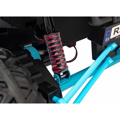 Masinuta electrica pentru copii Buggy Faster Blue, tractiune integrala 4x4, motor 2 x 150W, baterie 24V10Ah, telecomanda 2.4 GHz, 3 viteze, panou audio integrat, amortizoare