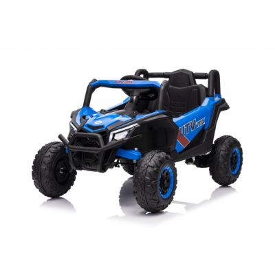 Masinuta electrica pentru copii Buggy Madman UTV-MX Blue, 4 motoare 35W, baterie 12V10Ah, telecomanda 2.4 GHz, roti spuma EVA 24x10 cm, sarcina maxima 30 kg, scaun piele ecologica, deschidere usi, MP3, USB, Bluetooth
