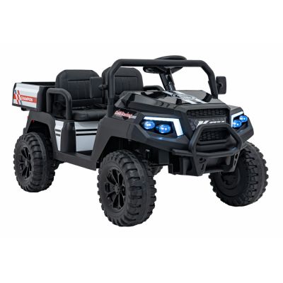 Masinuta electrica pentru copii Champion Black, motor 2 x 200W, baterie 24V9Ah, cu telecomanda 2.4 GHz, 3 viteze, slow start, amortizoare, lumini led, panou audio integrat, portbagaj