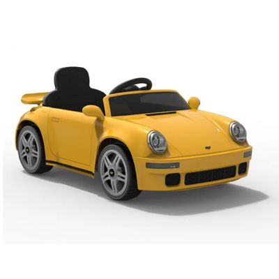 Masinuta electrica pentru copii cu licenta Porsche RUF CTR Galben echipare premium,telecomanda 2,4G,2 motoarex45w,roti EVA,scaun din piele,suspensii,sistem troller,bluetooth,display baterie,usi cu deschidere,lumini LED,muzica