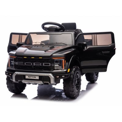 Masinuta electrica pentru copii Ford Raptor F-150 Black cu licenta,faruri si stopuri led,muzica,2 motoare,acumulator 12V4,5Ah,deschidere usi,slow start,spatiu de depozitare