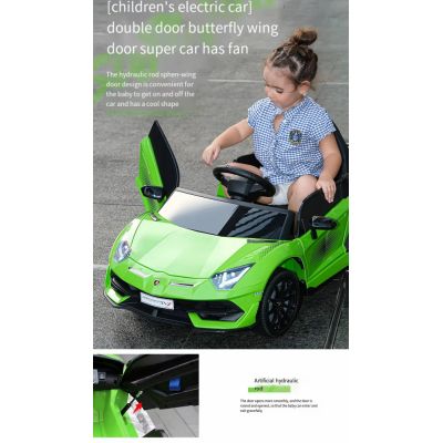 Masinuta electrica pentru copii Lamborghini Aventador cu licenta, telecomanda parinti 2.4G, motoare 2 x 38w, acumulator 12V4Ah, muzica,afisaj cu indicator nivel baterie, volum reglabil,usbmp3,povesti in limba engleza, eleron