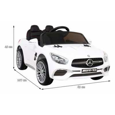 Masinuta electrica pentru copii Mercedes Benz AMG SL65S alb cu 2 motoare, acumulator 12V, roti din spuma EVA, deschidere usi, scaun piele, lumini Led