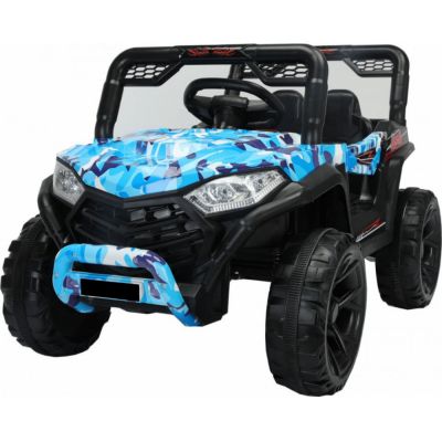 Masinuta electrica pentru copii Novokids Buggy Mini UTV cu faruri luminoase, telecomanda, 3-6 ani , max 30 kg, 3 viteze, Model Offroad Albastru Camuflaj