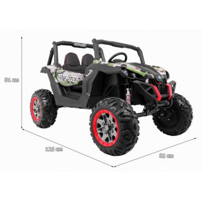 Masinuta electrica pentru copii Novokids Buggy UTV, 2 locuri, faruri luminoase, roti din cauciuc EVA, max 50 kg , 2 baterii de 12V, Mp3USB, 2 viteze, model Offroad, Camouflage