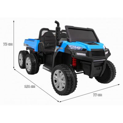 Masinuta electrica pentru copii Novokids Farmer Beast Buggy Albastru, 6 roti, 2 locuri, remorca si faruri luminoase, roti din cauciuc EVA, max 60 kg, 24V