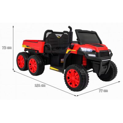 Masinuta electrica pentru copii Novokids Farmer Beast Buggy Rosu, 6 roti, 2 locuri, remorca si faruri luminoase, roti din cauciuc EVA, max 60 kg, 24V