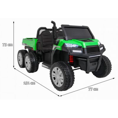Masinuta electrica pentru copii Novokids Farmer Beast Buggy Verde, 6 roti, 2 locuri, remorca si faruri luminoase, roti din cauciuc EVA, max 60 kg, 24V