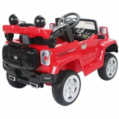 Masinuta electrica pentru copii Novokids Safari SUV Pro Rosu cu acumulator, telecomanda, greutate suportata 30 kg, melodii si lumini, 12V, scaun din piele ecologica, roti EVA