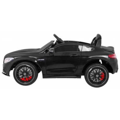 Masinuta electrica pentru copii Ramiz Mercedes Benz C63 AMG Negru 12V, deschidere usi, lumini, melodii, scaun din piele, roti spuma EVA, greutate admisa 30 kg