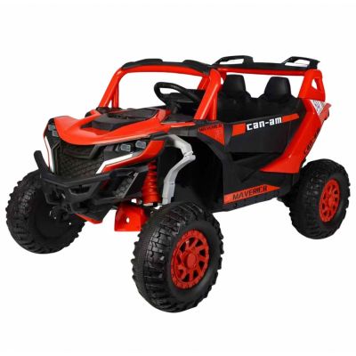 Masinuta electrica UTV pentru copii Can Am MavericR Red cu licenta,telecomanda 2.4G,acumulator 12V47Ah,scaun piele,deschidere usi,slow start,lumini LED,panou multimedia cu usb,bluetooth,dimensiune 125x75x70 cm