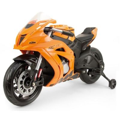 Motocicleta electrica de curse pentru copii Injusa licenta KTM, 12V, include roti ajutatoare, 3-6 ani