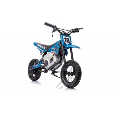 Motocicleta electrica pentru copii A9901 Blue cu suspensii, roti pneumatice, motor de 350W, baterie de 2x18V9Ah, viteza 8-15 kmh, franare automata la eliberarea pedalei de acceleratie