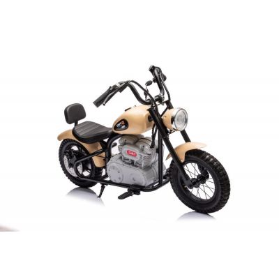 Motocicleta electrica pentru copii A9902 Kaki, cu pornire la cheie si motor 350W, baterie 36V, frana cu discuri pe spate si frana de mana, faruri functionele, viteza maxima 5-7 kmh, dimensiune 112 x 54 x 72 cm