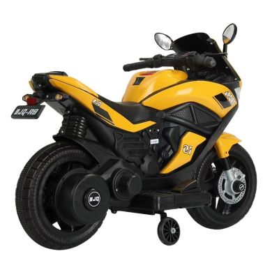 Motocicleta electrica pentru copii Nichiduta Storm Yellow motor 38w,scaun confortabil din piele ecologica,roti ajutatoare,oglinzi retrovizoare,lumini LED,muzica,pornire la buton,suport picioare,manere ergonomice