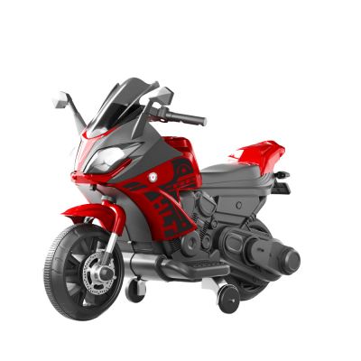 Motocicleta electrica pentru copii Nichiduta Thunder paint Metallic Red cu roti ajutatoare,scaun din piele ecologica,motor 35w,acumulator 6V4Ah,lumini LED,oglinzi retrovizoare,roti din plastic rezistent,muzica