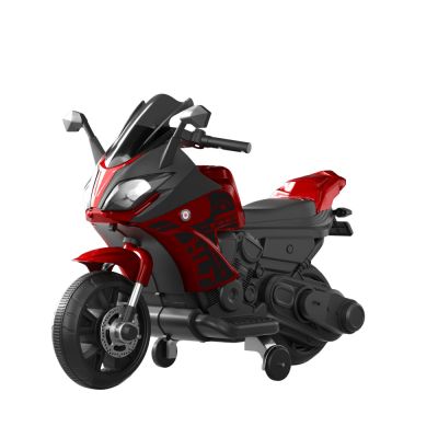 Motocicleta electrica pentru copii Nichiduta Thunder paint Metallic Red cu roti ajutatoare,scaun din piele ecologica,motor 35w,acumulator 6V4Ah,lumini LED,oglinzi retrovizoare,roti din plastic rezistent,muzica