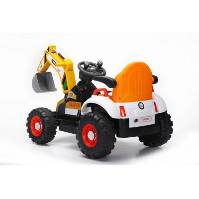 Tractor electric cu cupa pentru copii Nichiduta Digger Scorpion Yellow 12V,telecomanda 2.4G,2 motoarex25w,scaun din piele ecologica,cupa mobila,suport picioare,cotiere,roti late rezistente,muzica,dimensiune 118x58x55cm