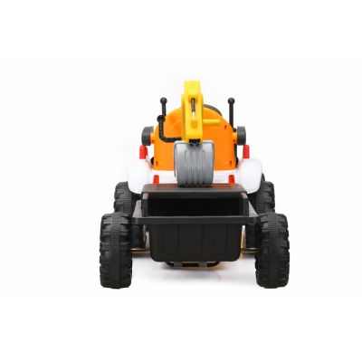 Tractor electric cu remorca si 2 cupe pentru copii Nichiduta Digger Scorpion Yellow 12V,telecomanda 2.4G,2 motoarex25w,scaun din piele ecologica,cupe mobile,suport picioare,cotiere,roti late rezistente,muzica,lumini LED