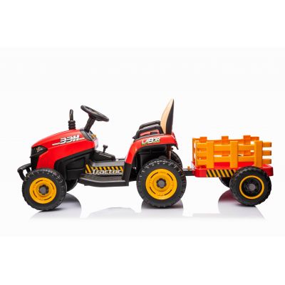 Tractor electric pentru copii 2-6 ani cu remorca Labor Lux 12V 60W roti moi scaun tapitat Telecomanda 2.4GHz faruri cu lumini LED Bluetooth (030) Rosu