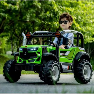 Tractor electric pentru copii Nichiduta Excavator Green 12V cu telecomanda 2,4G, 2motoarex38W,Scaun din piele ecologica,Roti rezistente,Lumini LED,Aplicatie control de pe telefon,Functie leganare,Usi cu deschidere,Muzica