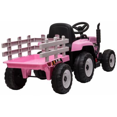 Tractor electric pentru copii Nichiduta Track Pink 90W cu telecomanda 2.5G, Acumulator 12V, Remorca detasabila, Centura siguranta, Faruri cu lumini LED, Sunete,slot card, Roti late din plastic rezistent cu aparatori noroi