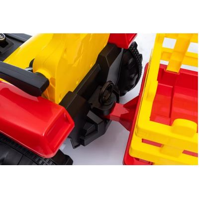 Tractor electric pentru copii Nichiduta Track Red 90W cu telecomanda 2.5G, Acumulator 12V, Remorca detasabila, Centura siguranta, Faruri cu lumini LED, Sunete,slot card, Roti late din plastic rezistent cu aparatori noroi